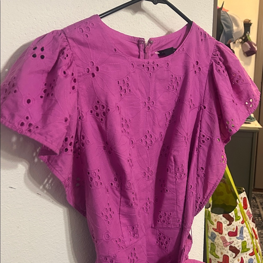 Ann Taylor Eyelet Flutter Sleeve Midi Dress - Picture 4 of 5